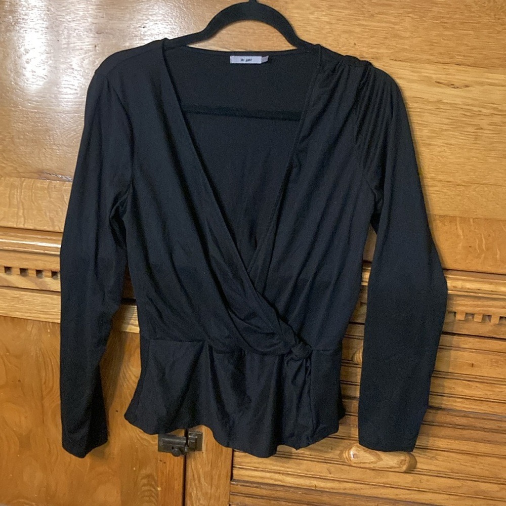 Mon Ami Y2K Balletcore Black Long Sleeve Wrap Peplum Top Blouse Fairy Grunge L/G